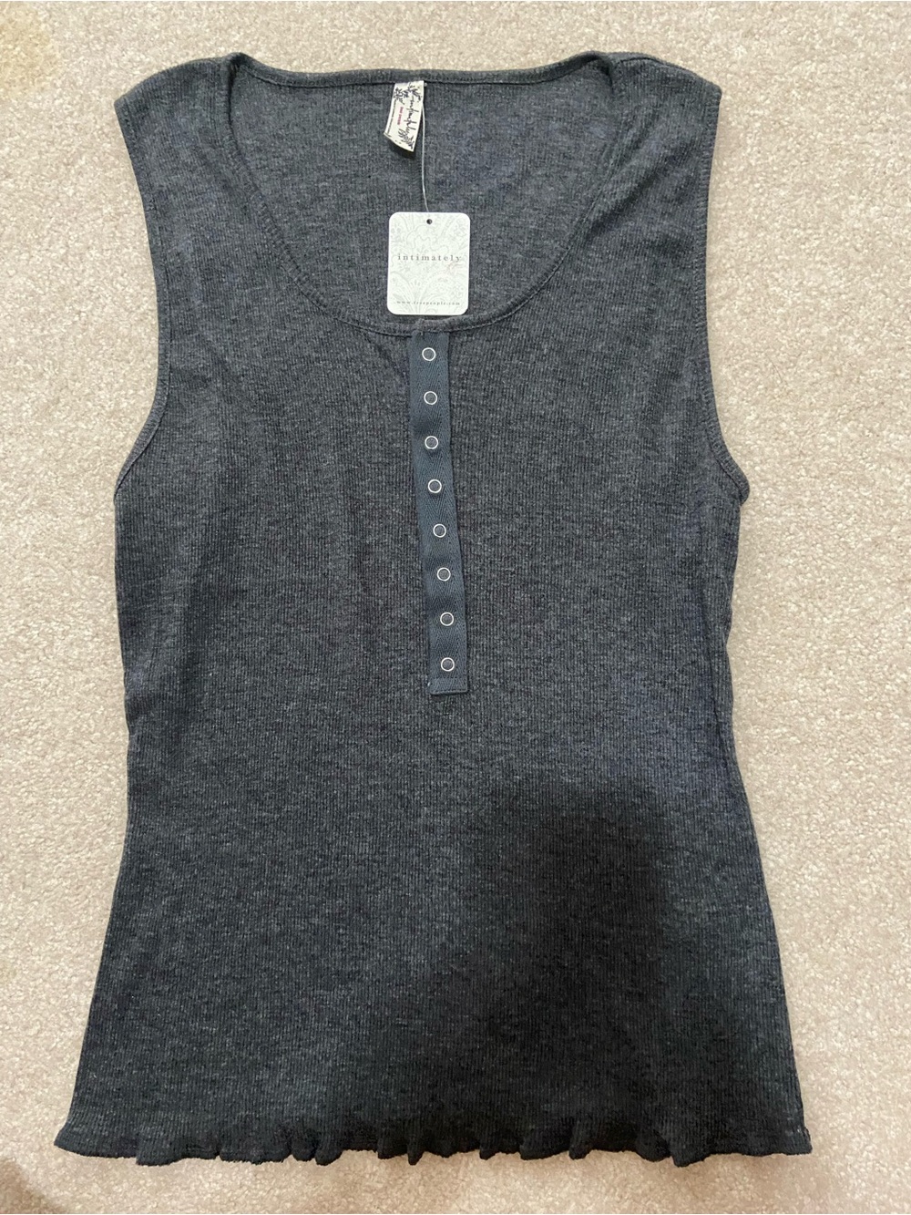 Free People Charcoal Ribbed Snap-Front Tank